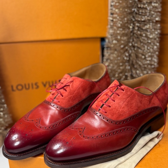 Louis Vuitton Red Leather & Suede Wingtip Brogues - Picture 2 of 9
